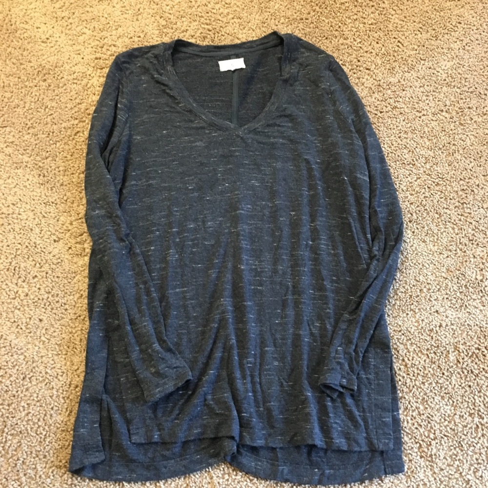 LOFT Lou & Grey Heathered Navy VNeck Tunic Sweater